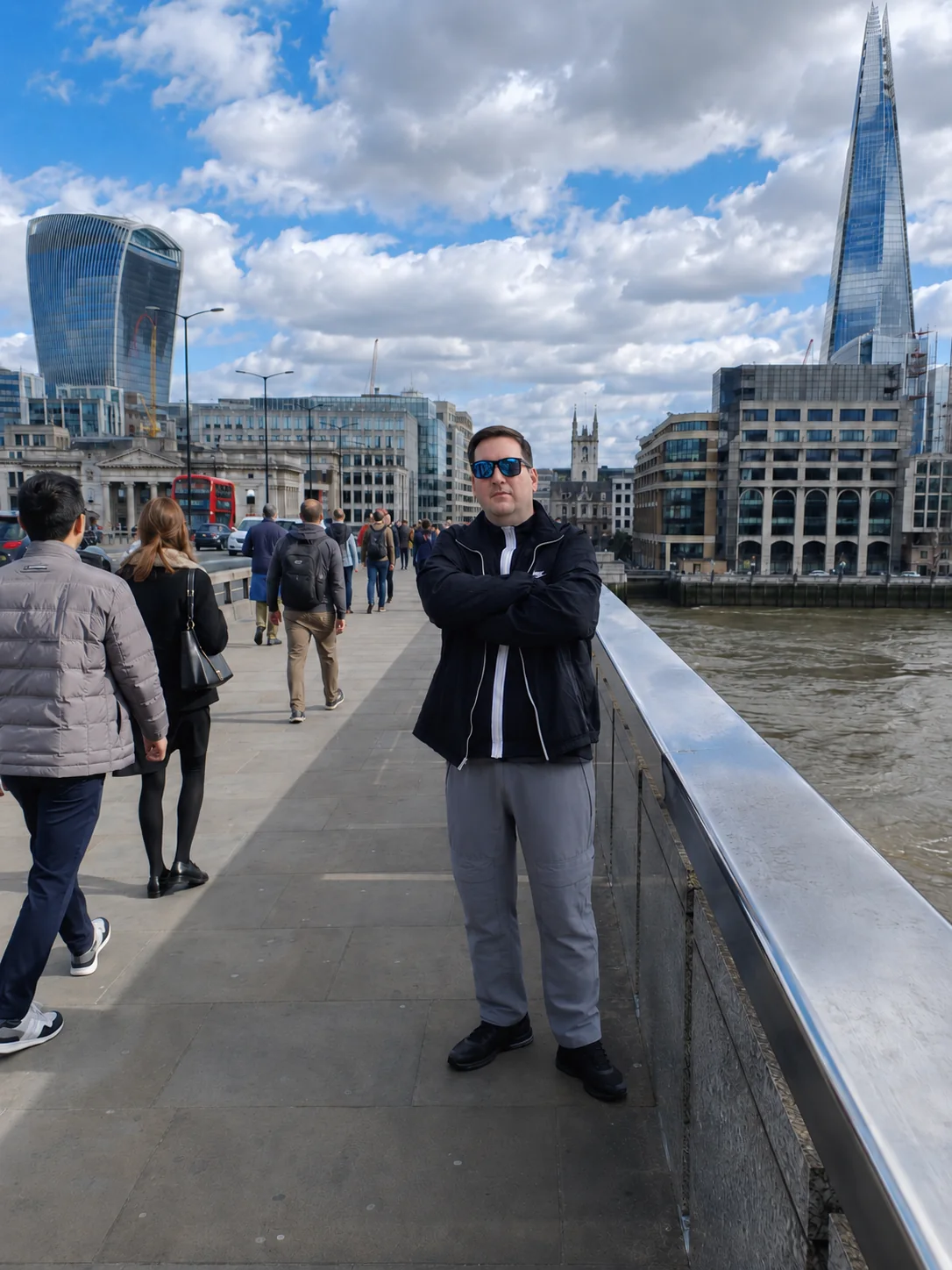 Shafaet in London by the river skyline